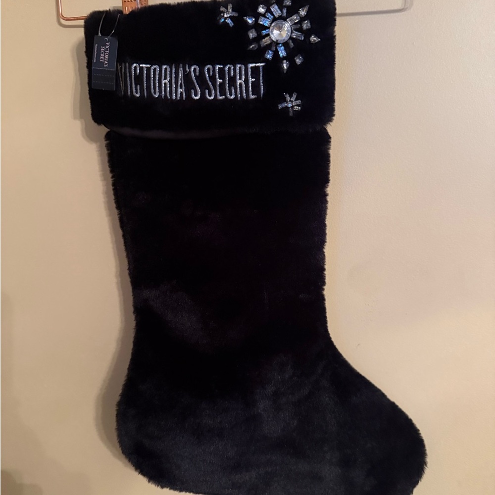 Victoria's Secret Black Faux Fur Stocking NWT